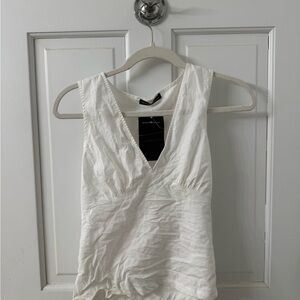 Sleeveless V-Neck White Women's Top